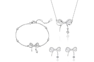 VYYU Jewellery Set for Girls Women - Butterfly Bow Pendant Necklace, Drop Earrings & Silver Bracelet | Girls Jewellery for Daughter Granddaughter Niece Wedding Christmas Birthday Gifts