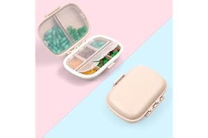 ACWOO Pastillero Caja de Pastillas con 8 Compartimentos, Portátiles de Viaje, Diario Bolsillo, Semanal, Para Medicamentos y Vitaminas (Beige)