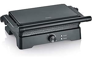 SEVERIN MultiGrill XL, rivestimento in ceramica di alta qualità, grande superficie grill, senza PFAS, griglia a basso contenuto di grassi, hamburger, panini, griglia elettrica interna, 1800 W, nero