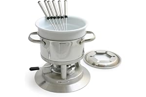 Swissmar F66417 Arosa Fondue Set 11-Piece, Multi-Purpose Fondue Set for Meat Broth, Cheese and Chocolate with Ceramic Insert,1.5L, includes 6 Forks, Gift Boxed