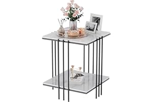 FATIVO Marmurowy stolik kawowy, stolik pomocniczy, stolik pomocniczy, kwadratowy, stolik nocny do salonu, sypialni, z czarną żelazną ramą – 44,5 x 44,5 x 55,5 cm