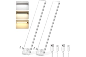 HIGHLUC Lampe Detecteur de Mouvement Interieur 30CM, USB-C Reglette LED Cuisine, 2200mAh Lampe LED Rechargeable, Lampe de Placard de Cuisine Armoire Salle de Bain Veilleuse Chambre Escalier Couloir Lot de 2