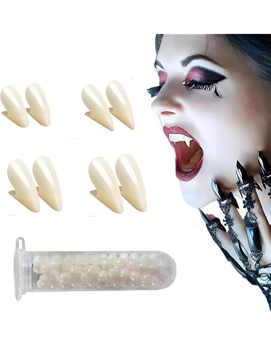 AEKZOX 3 Piezas Colmillos De Vampiro Retráctiles - Dientes Falsos Para Halloween Y Cosplay, Ajustables Para Adultos Y Niños, Material Silicona Segura