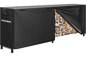VIVOHOME Étagère pour Bois de Cheminée avec Housse Anthracite 244×122×35cm, Support Bûches Chauffage Robuste Réglable Imperméable Intérieur Extérieur