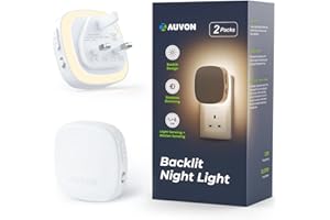 AUVON Night Light Plug in Wall, 2 Pack Backlit LED Motion Sensor Night Light with Dusk to Dawn Sensor, Warm Dimmable Light with Adjustable Brightness 1-50 lm 8 Levels for Hallways, Stairs, Bedrooms