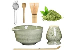 Afenau 6-częściowy zestaw mioteł do matchy, z miotłą do matchy, z miską, sitkiem, łyżeczką do matchy, ceramiczny zestaw do matchy, bez proszku, zestaw do herbaty matcha, miska do matchy, zestaw dla