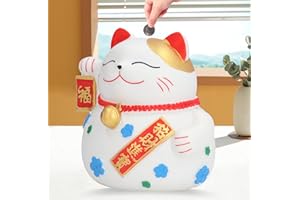 TISSTING Neko Kot szczęścia jako skarbonka, chiński kot, Feng Shui, figurka Maneki Neko, skarbonka dla chłopców i dziewczynek, dekoracja domu, prezent urodzinowy (17 cm)