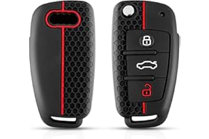 HooRLZ Audi TPU Key Fob Cover for A1 A3 S3 A4 S4 RS4 A6 S6 RS6 Q3 Q5 Q7 TT R8 Seat Exeo - 3 Button Protection, Silicone - Black/Red