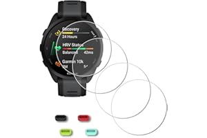 iDaPro 4 szt. ochraniaczy ekranu do zegarka Garmin Forerunner 165 / Forerunner 165 Music + [4 szt.] silikonowe zatyczki przeciwpyłowe, szkło hartowane, twardość 9H, odporne na zarysowania, odporne na