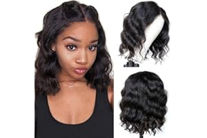 Fereowth Body Wave Wigs Short Human Hair Wigs for Women Short Natural Wave Wigs No Lace Wig Natural Black Color 12 Inch