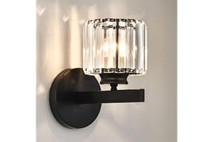 SXTIGER Kryształowa lampa ścienna w stylu retro, E27, nowoczesna lampa ścienna LED, kryształowa lampa ścienna, czarna, kryształowa lampa ścienna do salonu, korytarza, jadalni, korytarza