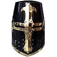 WARRIORPOINT Medieval Knight Crusader Armour Helmet Black And Brass Design Helmet A+, Black, One Size