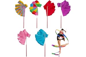 CEQINY 6Pcs Dance Ribbons, Streamers Rhythmic Art Gymnastic Baton Twirling Rod for Kids Dancing Exercises Training Equipment Circus Skill (6 colors)