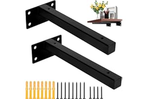 MINISOISO Wspornik ścienny 2 szt., uchwyt na półkę ścienną, wytrzymały wspornik kątowy, przemysłowy uchwyt pływający, metalowe tace mocujące z czarnymi śrubami (20 cm)