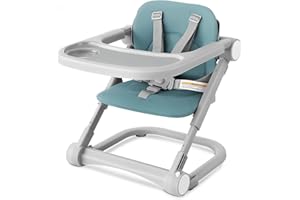 GROWAYSTORY Sitzerhöhung Baby Tragbar Kinderhochstuhl Höhenverstellbar Reise Hochstuhl mit abnehmbarem Tablett, PU-Sitzpolster und 5-Punkt-Sicherheitsgurt Kinder Stuhl Booster (Grün)