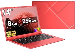 RUZAVA Ordinateur Portable 14 Pouces Celeron N5095 (jusqu'à 2,9 GHz) Win11 8Go 256Go SSD Extension1To 5G WiFi 1920x1080 FHD PC Portable avec Souris sans Fil & AZERTY Membrane du Clavier-Rouge Métal Laptop
