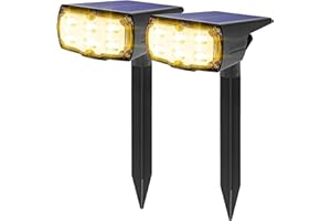 GOLUMUP 36 LED Spot Solaire Extérieur, Lampe Solaire Etanche IP67, Projecteur Solaire Exterieur 860LM avec 2 Modes d'Éclairage pour Jardin, Cour, Allée, Chemin, Trottoir, Terrasse, Blanc chaud - 2PCS