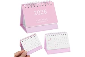 TYQOUR Mini kalendarz na rok 2025/2026, mały kalendarz biurkowy, od września 2025 do grudnia 2026, mały kalendarz rodzinny, różowy