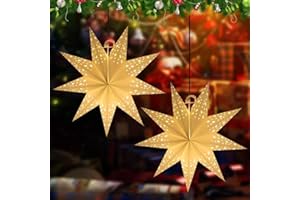 Casenly 2 Paper Star Lantern, 45cm Stelle di Carta da Appendere, Stella Luminosa di Carta a 9 Punte, Stella di Natale Luminosa LED per Natalé Matrimoni Feste