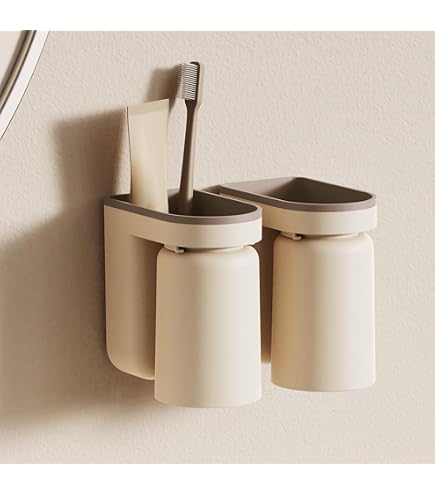 Katmerio Lot De 2 Porte-Gobelets à Dents Sans Perçage - Bleu + Rouge Avec Gobelet Magnétique