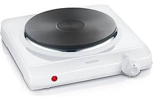 SEVERIN Plaque de cuisson 1 500 W, Plaque de cuisine idéale pour logement étudiant, dans le jardin ou au camping, Plaque électrique au thermostat réglable en continu, blanc, KP 1091
