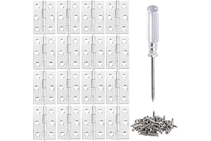 KINDPMA 16 Pcs Bisagras de Acero Inoxidable Plegables Bisagras Pequeñas Madera Bisagra Planas 6 Hoyos con Destornillador para Puertas Ventanas Armario Caja Plata（48x33mm）