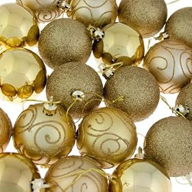 Lot de 24 Boules de Noël dorées incassables