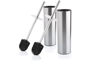 BAMODI amodi Escobillas de baño – Escobilla WC y Soporte de Acero Inoxidable – Escobilla baño con diseño Cerrado Inclusa 2 Cabezas de Cepillo – Acabado Anti Huellas Dactilares