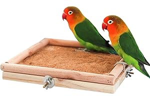 DNOIFNE Posadero para Aves, Plataforma para Loros de Madera Natural, Accesorio para Jaulas con Poste para Posarse, Trepar y Afilar Garras, Ideal para Loros, Periquitos, Agapornis y Pequeñas Aves - 20 × 20 cm