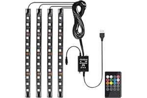 Favoto 4Pcs of Car LED Strip Light Car Interior Lights USB Connection 12LED with 8 Colors and 4 Music Modes Switchable Brightness Adjustable DC 5V for Car