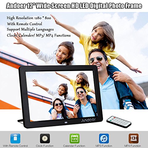 Andoer 12 Wide Screen HD LED Digital-Bilderrahmen 1280 * 800 elektronische Bilderrahmen mit Fernbedienung Mehrere Funktionen LED-Uhr-Kalender MP3 MP4 Video-Player Unterstützung viel Sprachen - 7