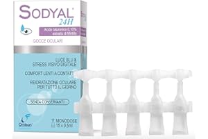 Sodyal 24H - Lubrificante, idratante, rinfrescante. Gocce oculari monodose con Acido ialuronico, senza conservanti - 15 flaconcini da 0,5ml