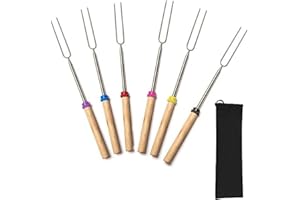 HUIYONGLAN 6 Pack Marshmallow Toasting Forks Kit, Telescoping Smores Sticks for Fire Pit, Extendable Stainless Steel Smores Sticks for BBQ and Campfire, Barbecue Forks for Hotdog Hot Dog Bonfire, Outdoor