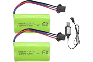 VBILUM 7.4V 500mAh 3.7Wh Battery SM-3P Plug Lithium-Ion Battery and USB Charging Cable for MN82 RC Car Rock Crawler LC79 1/12 RC Truck, 1/16 RC Drift Car Battery Remote Controlled Car Battery (Pack of 2)