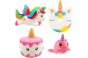 PAOCHOCKY Pachock Slow Rising Squishy toys, Jumbo Squishies Pack Prime Slow Rising Scented Squishies Squeeze Soft Toys Stress Reliever Gifts for Kids and Adults (Unicorn Cake+Cute Donut+Rainbow Unicorn+Narwhal)