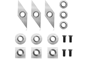 AYYDS Hartmetall Wendeschneidplatten Set für Drehmeißel, 12 Stück CNC Hartmetall Einsatzschneider für Holz Drechselwerkzeug mit M4 Schrauben, Hartmetalleinsätze (Vierkant, Rund, Diamant)