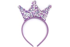 CHEERYMAGIC Sequin Crown Headband, Glitter Princess Tiara Double Sided Shiny Crown Headband Elastic Hair Accessories for Girls Women Christmas Birthday Masquerade Performance A4LPHGFG