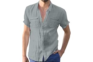 MOKBAY Chemise Homme en Coton et Lin Manches Courtes Ete Grande Taille Chemisette sans Repassage avec Poche