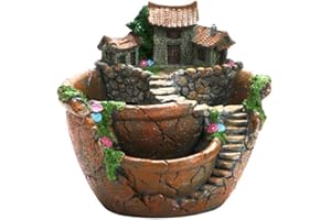Hidyliu 1 maceta para plantas de jardín, maceta de hierbas, maceta para suculentas, maceta de flores, novedad vintage, bonsái, decoración de jardín de casa de resina con casa en miniatura, interior y