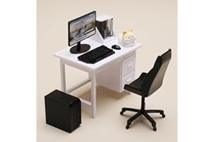 KARLOR Miniature Computer Desk Set, 9-Piece Office Table Set, Mini Keyboard Mouse Bookshelf Books Chair Desk, Mini Furniture Playroom Office Accessories