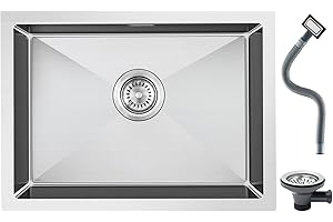 ROVOGO 50x40cm Spülbecken Edelstahl, Küchenspüle geeignet für aufliegend, Einbau oder Unterbau Montageart, Einbauspüle mit Ablaufgarnitur inkl. Siebkorbventil, Abtropf-Überlauf, Spüle Küche Gebürstet
