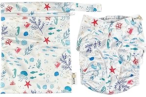 Alimos Swim Nappy and Waterproof Bag Washable Reusable for Happy Baby (0-3 Years) UK Brand (Sea)