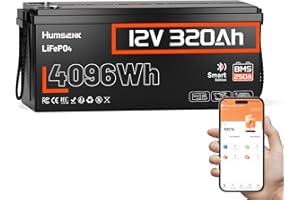 Humsienk Batería Litio LiFePO4 12V 320Ah con Bluetooth, 4096Wh, 250 BMS con Protección de Baja Temperatura, hasta 15000 Ciclos, Batería Recargable para Autocaravana, Barco, Placa Solar y Caravana