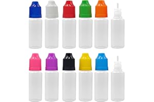 XIAONAN 10 Pack x 15ml LDPE Plastic Squeezable Eye Dropper Empty Bottles (Bottles + Mixed Colour Caps + Tips)