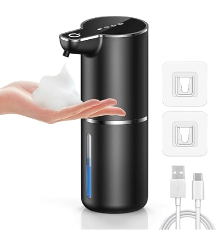 HMJIA Automatische Zeepdispenser Roestvrij Staal met 3 Regelbare Niveaus 340ml Elektrische Zeepdispenser Infrarood Sensor IPX4 Waterdicht voor Keuken en Badkamer (Zwart