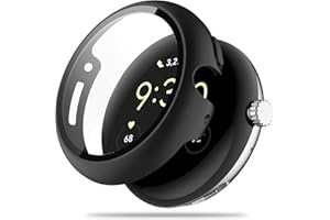 Miimall Kompatybilne z etui do zegarka Google Pixel, [osłona ekranu ze szkła hartowanego] [twardy zderzak] ultracienki PC odporny na wstrząsy uniwersalny pokrowiec ochronny do Google Pixel Watch-czarny