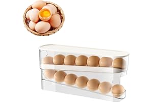 FIENZA Eierspender Kühlschrank,2 Schichten Rollender Eierspender, Platzsparende Eierhalter, Eier Organizer, Platzsparende Eierbehälter für Kühlschrank