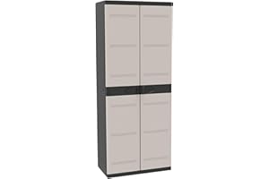 Miroytengo Armario de Resina Escobero Jardín Titanium, Armario Exterior 2 Puertas 4 Estantes Negro 70x176x41 cm