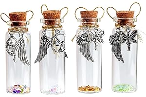DELORIGIN 4pcs Pet Hair Glass Memorial Bottle Glass Tube Wishing Bottle with Winged Angel Pendants and Cork Stopper Dog Keepsake Memorial Urn Cat Remembrance Gift Sympathy Glass Vial for Pet Ashes