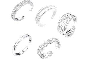 ZPLASK 5PCS Toe Rings for Women, Minimalist Toe Rings for Women Sterling Silver, Open Adjustable Toe Ring Foot Jewelry Set for Summer Beach and Casual Wear